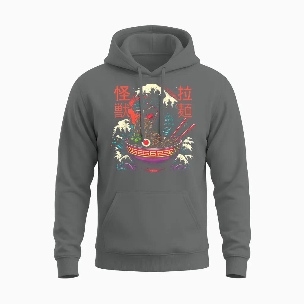 Kaiju Monster Kanagawa Japan Is Ramen Noodles Dragon Anime T-Shirt, Black Unisex Hoodie in Graphite Heather