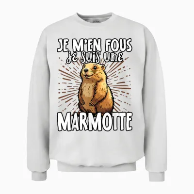 Je M'en Fous Je Suis Une Marmotte Mignonne T-Shirt, Black, S Unisex Sweatshirt - White