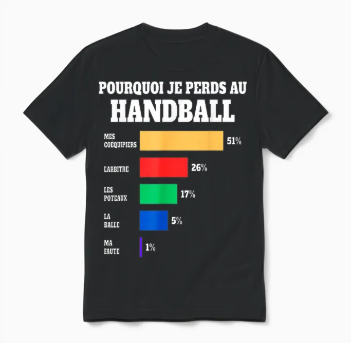 Jersey Handball Loser Humour Player Handball T-Shirt, Black, S Unisex T-Shirt in Black