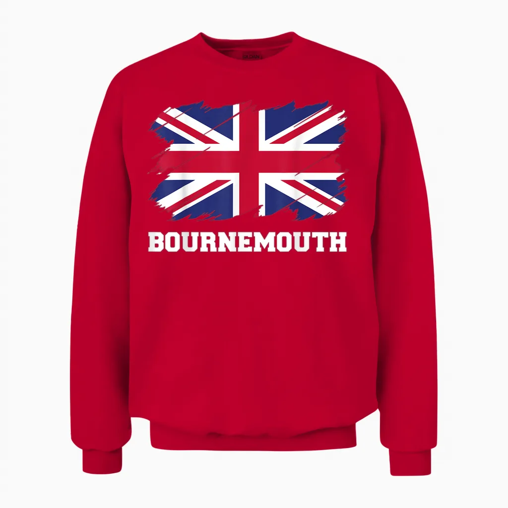 Bournemouth Uk Union Flag Bournemouth T-Shirt, Black, S Unisex Sweatshirt in Red