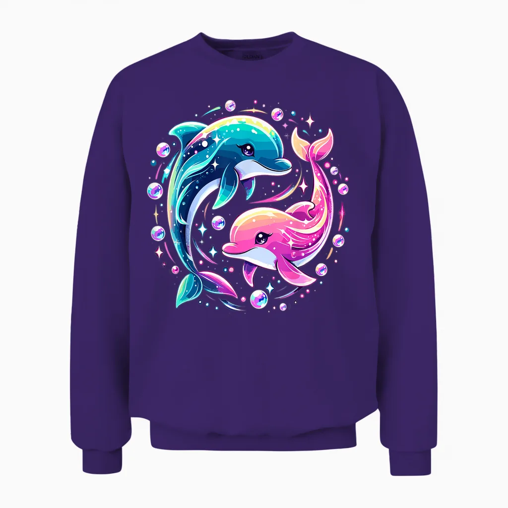 Dolphin Colorful Sea Ocean Animal Dolphin Unisex Sweatshirt in Purple
