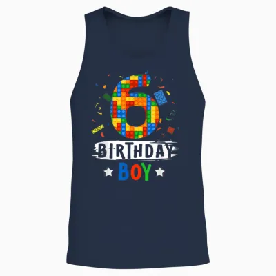 Birthday Boy Building Blocks 6 Years Old Unisex Tank Top - Navy