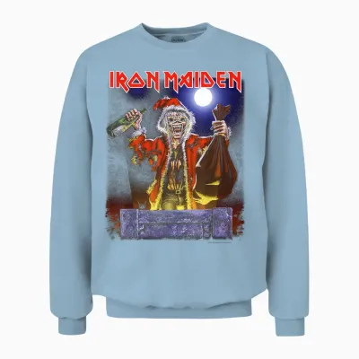 Iron Maiden - No Prayer Santa Eddie Christmas Unisex Sweatshirt - Light Blue