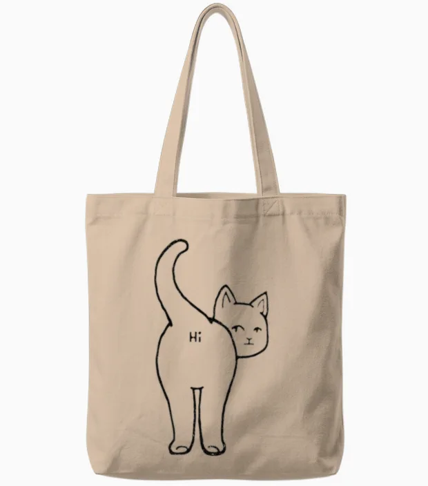 Hi Cat Butt Lovers Gift Tote Bags in Natural