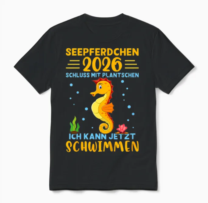 Seahorse 2026 Early Swimmer Badge Unisex T-Shirt in Black