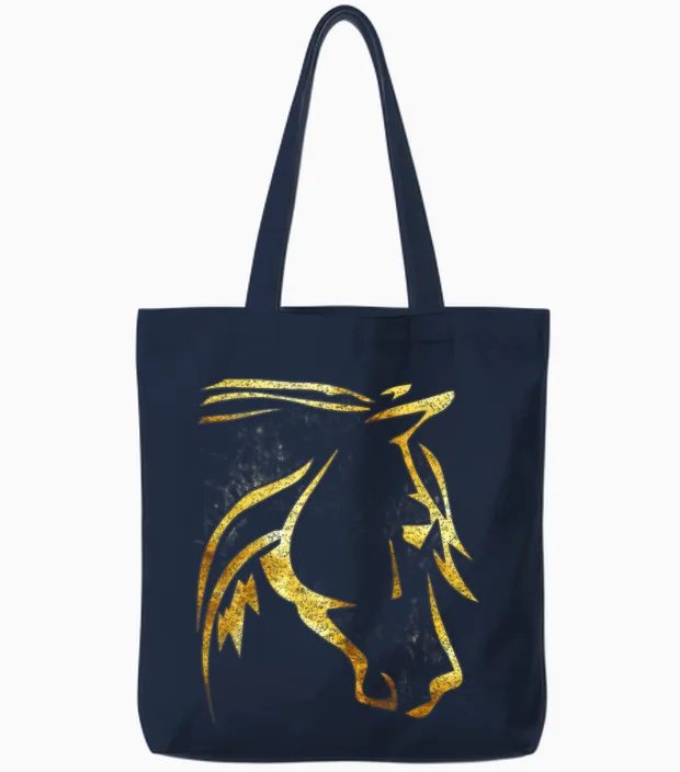 Horse Head Golden | Horseriding | Horse Riding Tote Bags in Navy