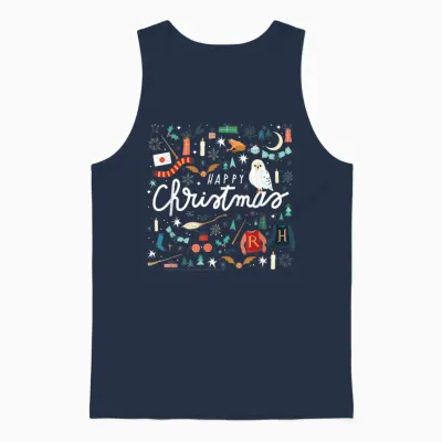 Harry Potter Happy Christmas, Hedwig, Golden Snitch Unisex Tank Top - Navy