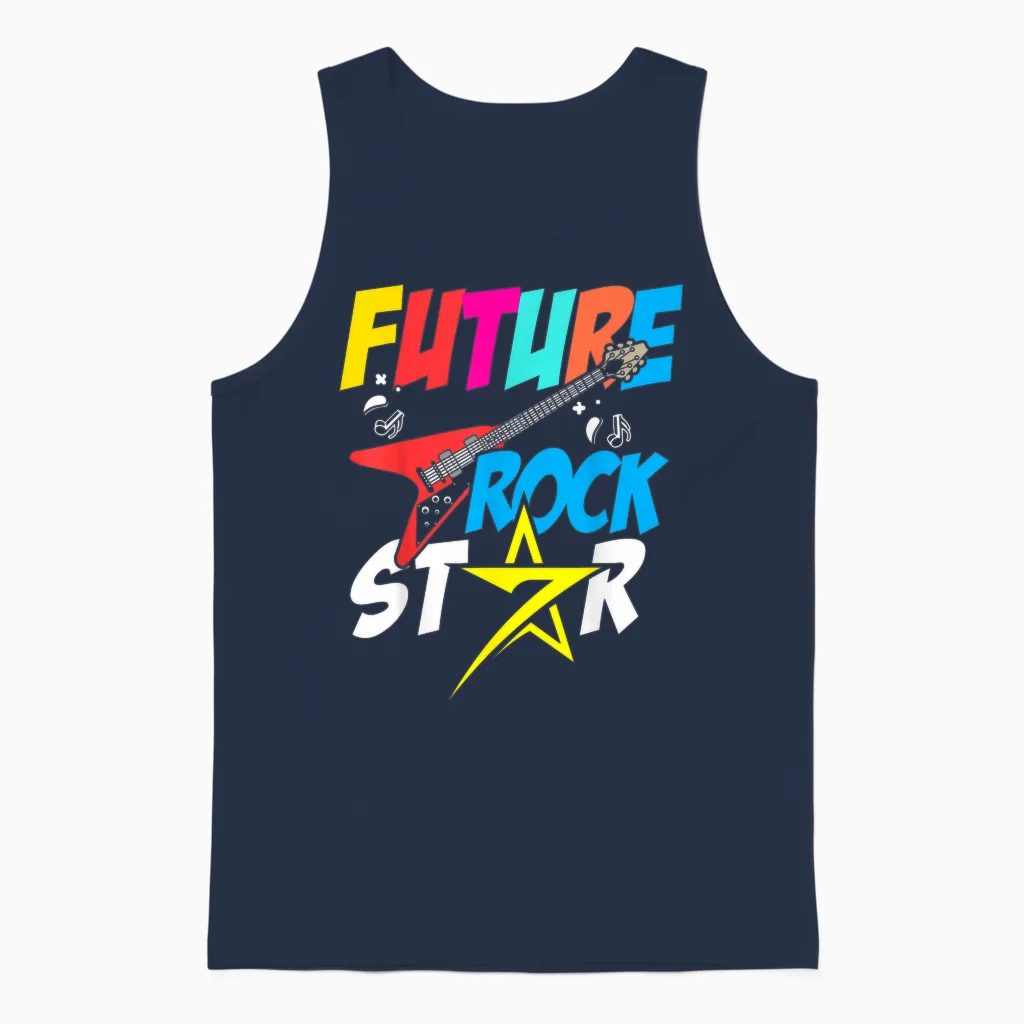 Future Rockstar Funny Guitar Musician Men Children Boys T-Shirt, Black Unisex Tank Top in Navy