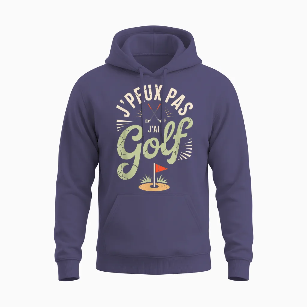 J'peux Pas J'ai Golf Unisex Hoodie in Heather Sport Dark Navy