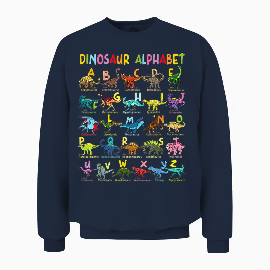 Types of Dinosaurs Alphabet A-Z Abc Dino Identification Unisex Sweatshirt in Navy