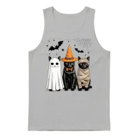 Black Cat Witch Scary Halloween Pumpkin Unisex Tank Top - Ash – 1
