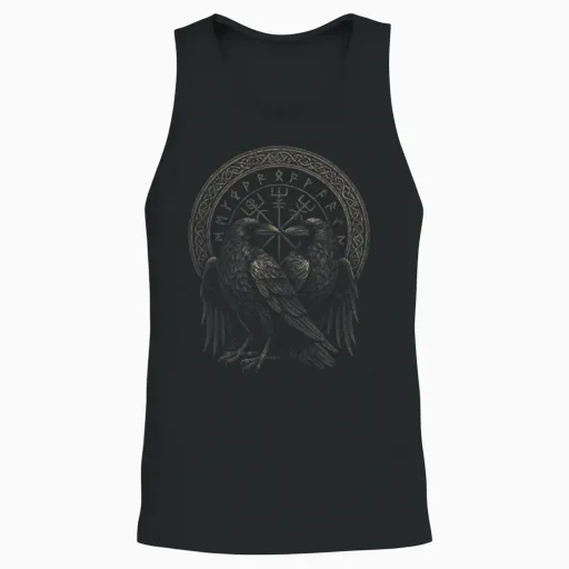 Viking Nordic Mythology Odin Vegvisir Nordic Raven Unisex Tank Top - Black