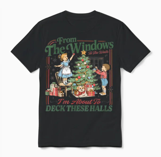 Retro Funny Christmas Holiday from the Windows to the Walls Unisex T-Shirt in Black