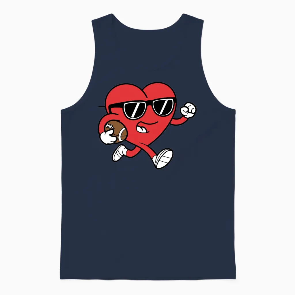 Heart American Football Valentines Day Boys Unisex Tank Top in Navy
