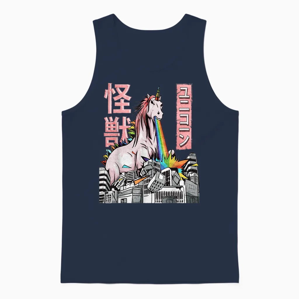 Japanese Kaiju Clothes - Japanische Kleidung: Kaiju Unicorn Japanese Monster Anime Merch Manga T-Shirt (black, Small, Unisex, Short Sleeve, T-Shirt, Anime, Casual, Men, Boys) Unisex Tank Top in Navy