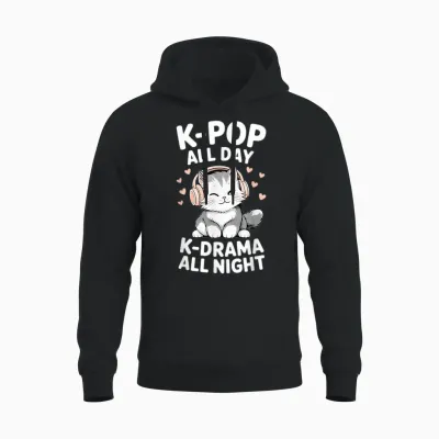 K-Pop All Day K-Drama All Night Drame Coréen Drama Drama Unisex Hoodie - Black