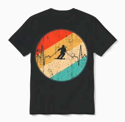 Ski Retro Heartbeat Unisex T-Shirt - Black