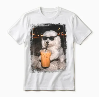 Malteser Sonnenbrille Für Hunde Mit Eiskaffee Unisex T-Shirt - White