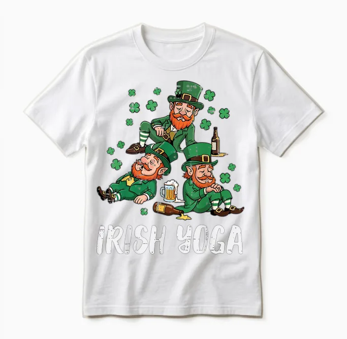 St. Patricks Day Irish Yoga Kobold Saint Paddys Herren Damen Unisex T-Shirt in White