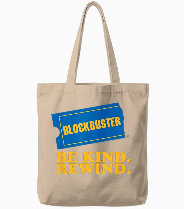 Blockbuster Be Kind Rewind Vintage Ticket Logo Tote Bags in Natural