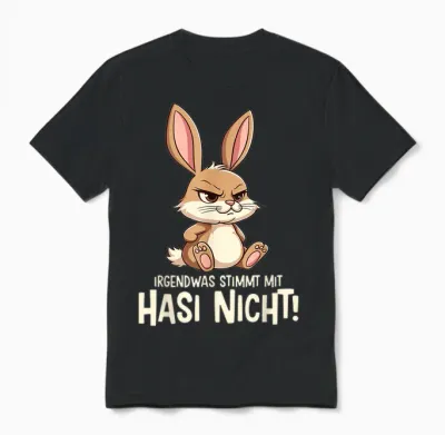 T-Shirt with "irgendwas Stimmt Mit Hasi Nicht Kaninchen Hase Böses Hasi", Black, S Unisex T-Shirt - Black