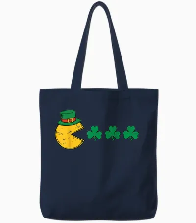 St Patricks Day Eating Shamrock Retro Gamer Kids Men Boys Tote Bags - Navy