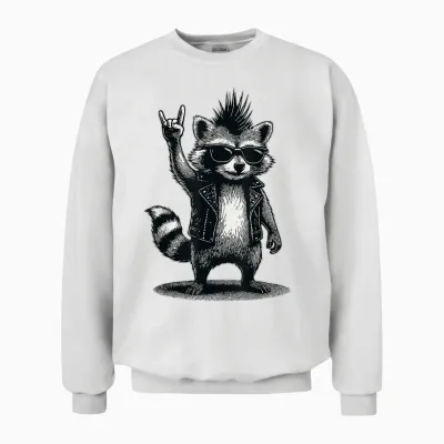 Funny Raccoon Retro Raccoon Rock Music Men Kids Women Unisex Sweatshirt - White