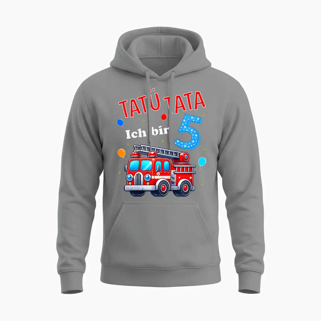Kinder Feuerwehr Feuerwehrmann Kinder Geburtstag 5 Jahre Alt Junge Unisex Hoodie in Sport Grey