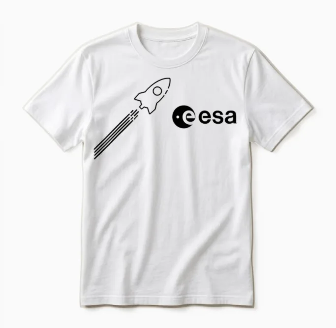 Esa European Space Agency Rocket Start Logo T-Shirt, Gray Unisex T-Shirt in White