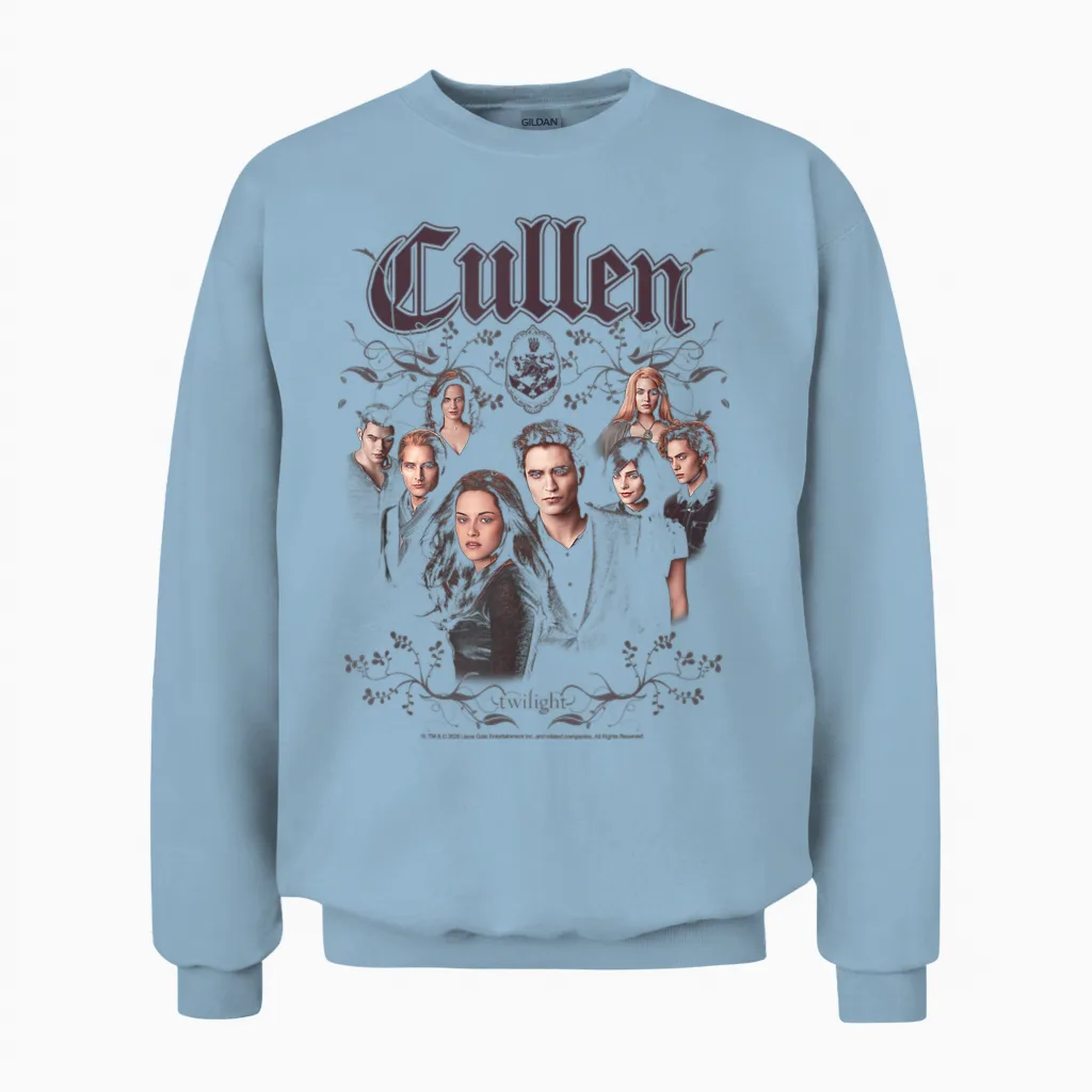 Twilight Cullen Family Portrait Filigree Frame Retro Movie Unisex Sweatshirt in Light Blue