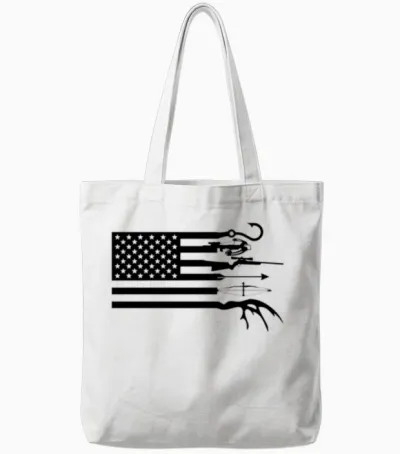 Hunting and Fishing American Flag, American Tote Bags - White