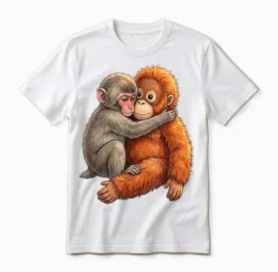 Baby Macaque Hugging Plush Cute Monkey Monkey Punch Unisex T-Shirt - White