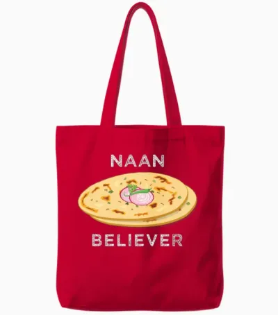 Naan Believer Funny India Pakistan Food Lover Tote Bags - Red