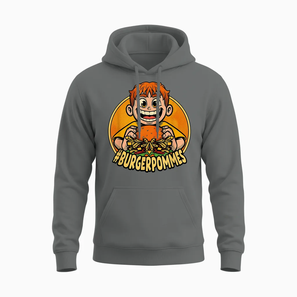 Burger.pommes Comic Stil Fast Food Snack Unisex Hoodie in Graphite Heather