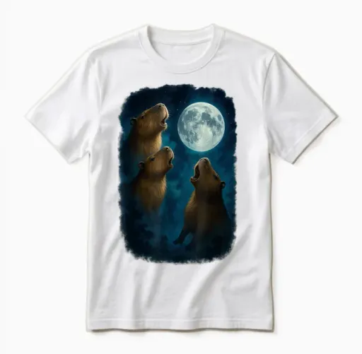 Three Capybara Howling at the Moon 3 Capybara Moon Unisex T-Shirt - White