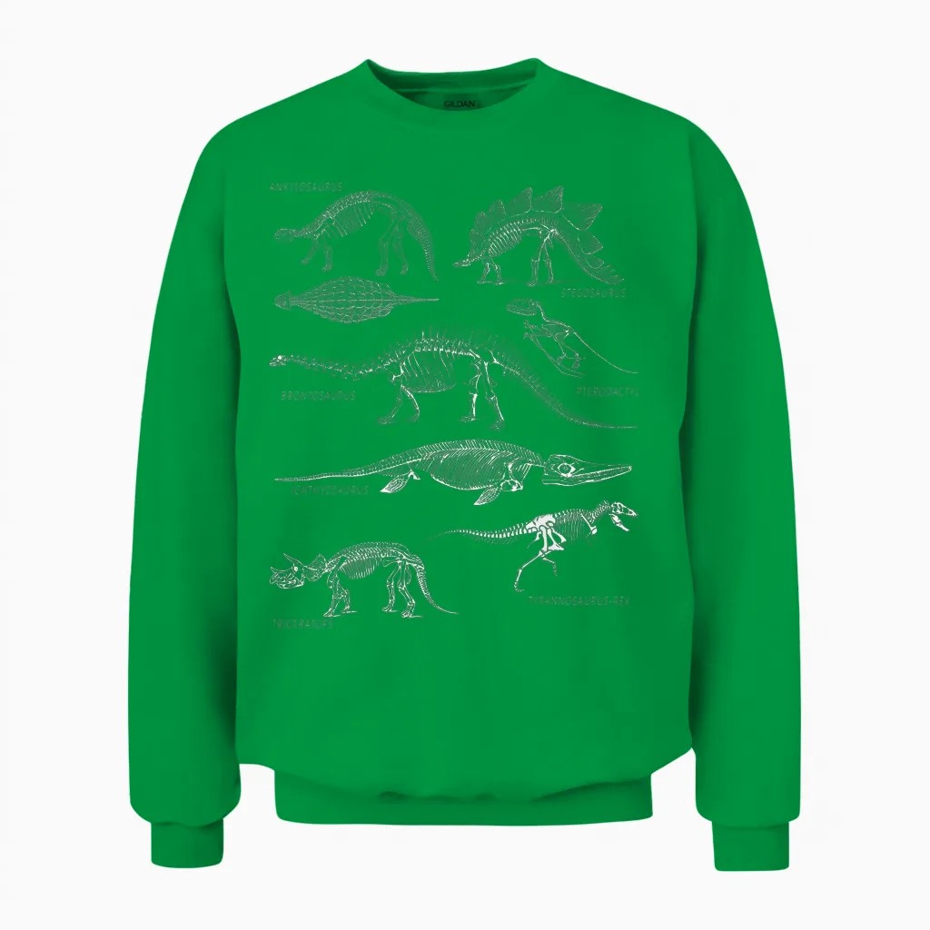 Dino Skeleton Tea Dinosaur Art Clothing Paleontology Merch Unisex Sweatshirt in Irish Green