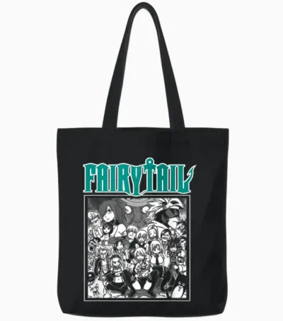 Fairy Tail Manga Black and White Group Shot Anime Tote Bags - Black