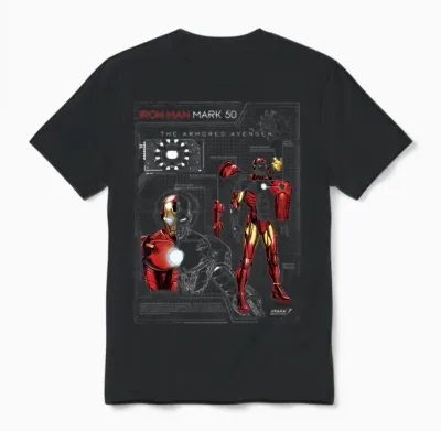 Iron Man Armor Plated Suit Blue Print Schematic Unisex T-Shirt - Black