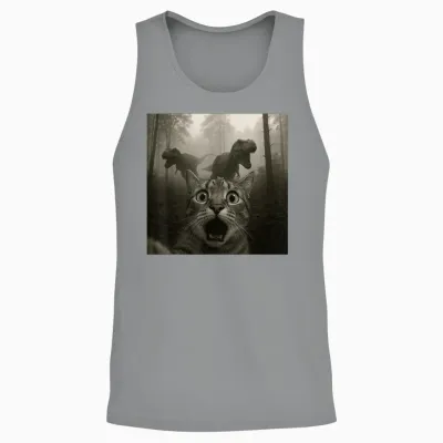 Cat Selfie with Rex Dinosaur Funny Cat Kids Men Women Unisex Tank Top - Sport Grey
