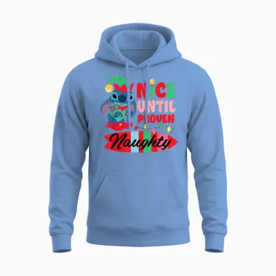 Disney Stitch Christmas Nice Until Proven Naughty Holiday Unisex Hoodie - Carolina Blue