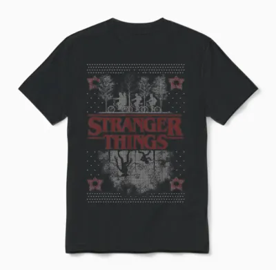 Netflix Stranger Things Ugly Christmas Sweater Style Unisex T-Shirt - Black
