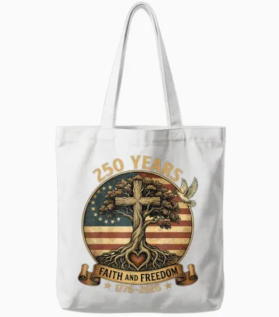 250 Years Faith and Freedom Christian Usa 250th Anniversary Tote Bags - White