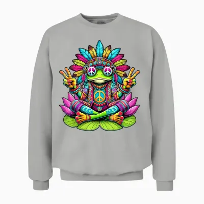 Hippie Frog, Peace Sign, 70s and 60s Party, Sunglasses T-Shirt, Black, S Unisex Sweatshirt - Ash