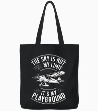 Funny Pilot the Sky Is Not My Limit It's My Playground T-Shirt, Black, S Tote Bags - Black