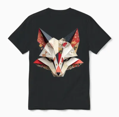 Kitsune Fuchsmaske Origami Japon Mythologie Inari Fuchs T-Shirt Haut De Gamme Unisex T-Shirt - Black