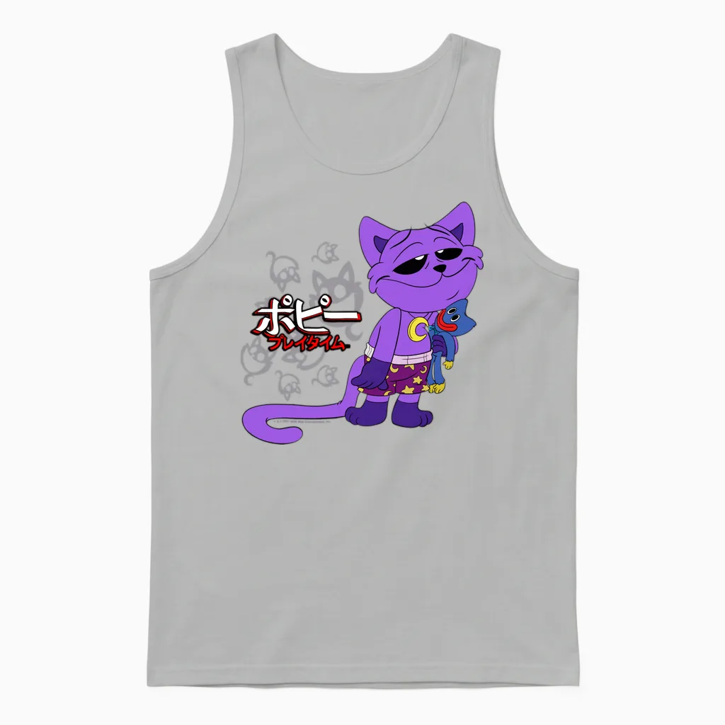 Poppy Playtime Sleepy Catnap Huggy Wuggy Peluche Texte Japonais Manche Longue Unisex Tank Top in Ash