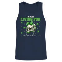 Living for Luck Cute St Patrick's Day Skull Design Unisex Tank Top - Navy – 2