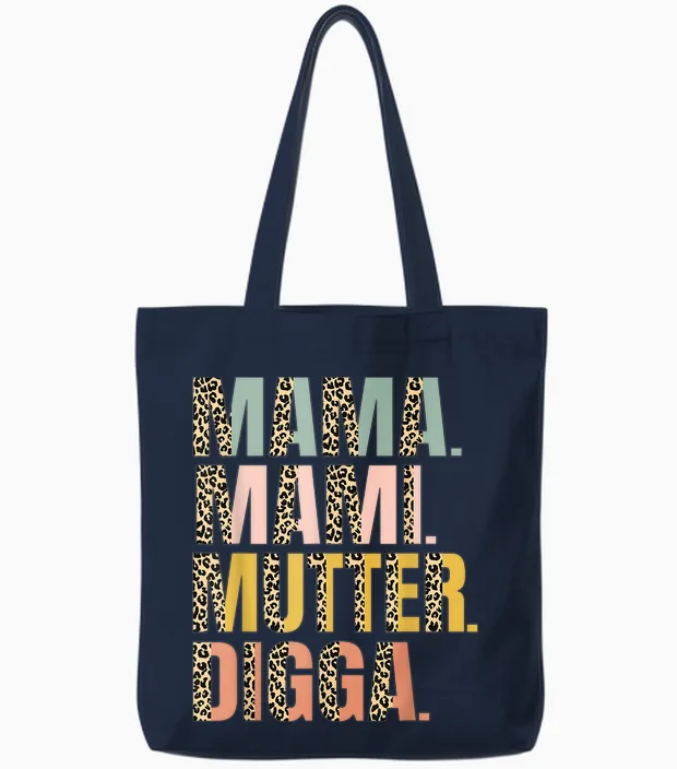 Mama Mami Mother Digga Mother's Day Leopard for Mum Women's T-Shirt, Black Tote Bags in Navy