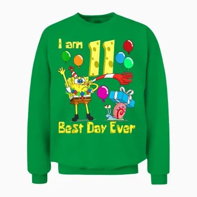 Mademark X Spongebob Squarepants - Spongebob I Am 11 Years Old Birthday Party Unisex Sweatshirt - Irish Green