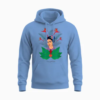 Frida Kahlo Flowers Portrait Graphic Art Feminism Papl248 Unisex Hoodie - Carolina Blue